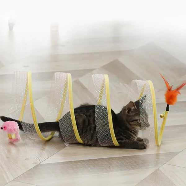 Folded Cat Tunnel With Balls And Crinkle Toy